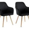 Lot De 2 Chaises Avec Accoudoirs ELEANA - Velours Et Métal Effet Bois - Noir