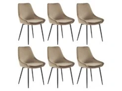 Lot De 6 Chaises - Velours Et Métal Noir - Taupe - MASURIE -Fren Soldes Boutique chaise 381233