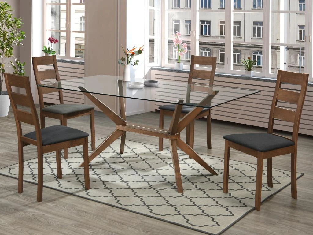 Lot De 6 Chaises ALCINO - Hêtre Et Tissu - Coloris : Noyer Et Anthracite 2 Lot De 6 Chaises ALCINO - Hêtre Et Tissu - Coloris : Noyer Et Anthracite – Image 2