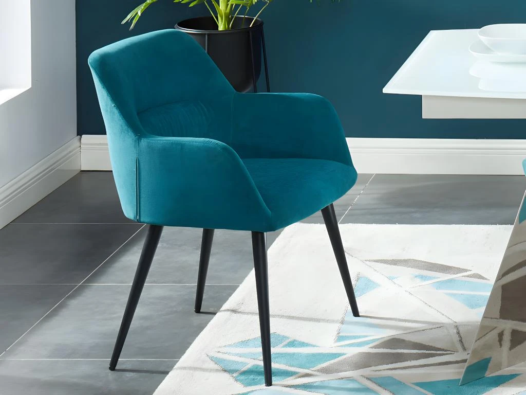 Lot De 2 Chaises - Avec Accoudoirs - Tissu Et Métal - Bleu - HEKA 8 Lot De 2 Chaises - Avec Accoudoirs - Tissu Et Métal - Bleu - HEKA – Image 8