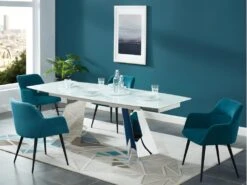 Lot De 2 Chaises - Avec Accoudoirs - Tissu Et Métal - Bleu - HEKA 10 Lot De 2 Chaises - Avec Accoudoirs - Tissu Et Métal - Bleu - HEKA -Fren Soldes Boutique chaise 389595