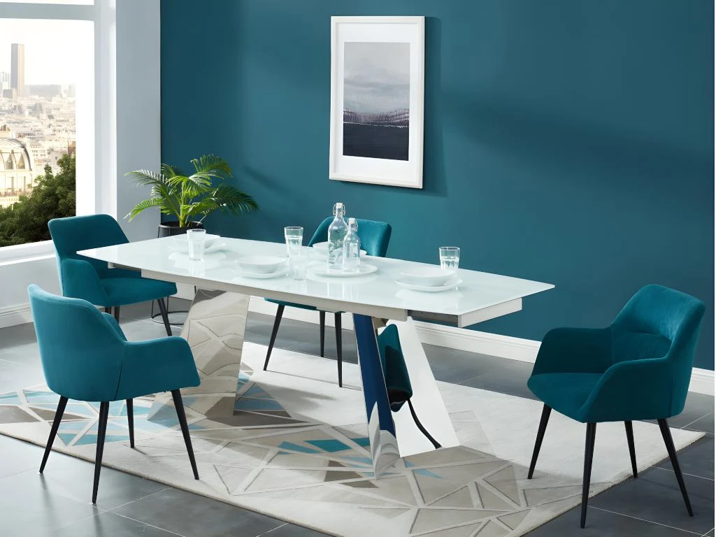 Lot De 2 Chaises - Avec Accoudoirs - Tissu Et Métal - Bleu - HEKA 3 Lot De 2 Chaises - Avec Accoudoirs - Tissu Et Métal - Bleu - HEKA – Image 3