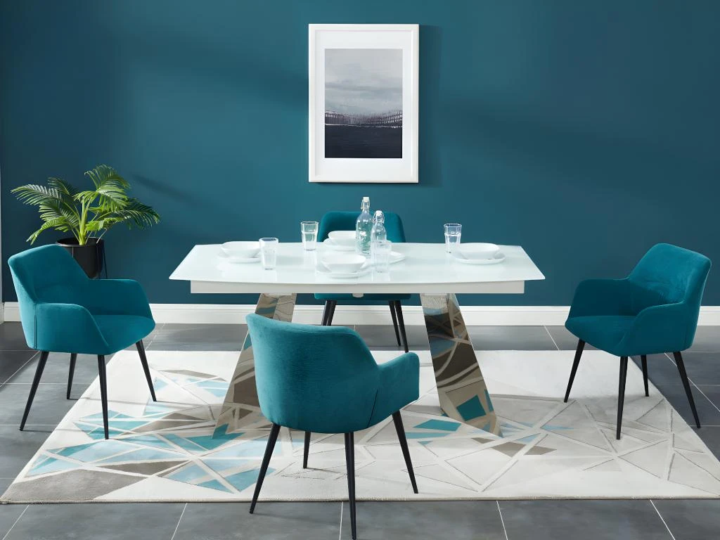 Lot De 2 Chaises - Avec Accoudoirs - Tissu Et Métal - Bleu - HEKA 2 Lot De 2 Chaises - Avec Accoudoirs - Tissu Et Métal - Bleu - HEKA – Image 2