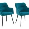 Lot De 2 Chaises - Avec Accoudoirs - Tissu Et Métal - Bleu - HEKA