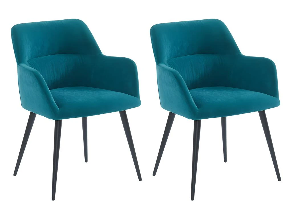 Lot De 2 Chaises - Avec Accoudoirs - Tissu Et Métal - Bleu - HEKA 1 Lot De 2 Chaises - Avec Accoudoirs - Tissu Et Métal - Bleu - HEKA