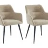 Lot De 2 Chaises - Avec Accoudoirs - Tissu Et Métal - Beige - HEKA