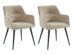 Lot De 2 Chaises - Avec Accoudoirs - Tissu Et Métal - Beige - HEKA