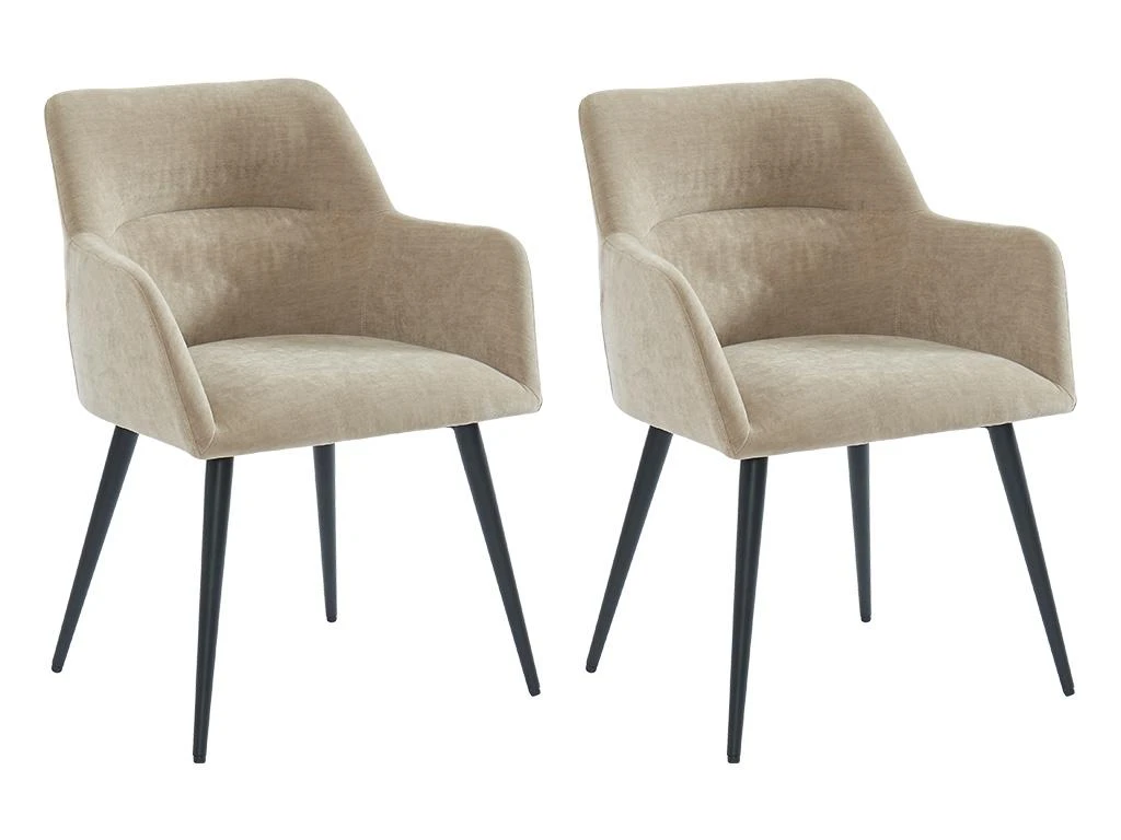 Lot De 2 Chaises - Avec Accoudoirs - Tissu Et Métal - Beige - HEKA 1 Lot De 2 Chaises - Avec Accoudoirs - Tissu Et Métal - Beige - HEKA