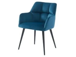 Lot De 6 Chaises Avec Accoudoirs - Velours Et Métal - Bleu - PEGA -Fren Soldes Boutique chaise 393423