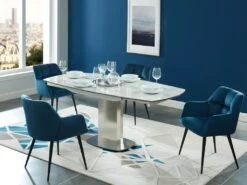 Lot De 6 Chaises Avec Accoudoirs - Velours Et Métal - Bleu - PEGA -Fren Soldes Boutique chaise 393431