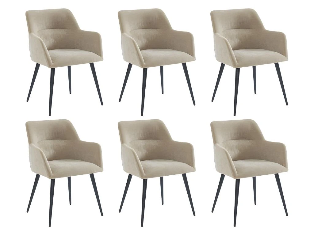 Lot De 6 Chaises - Avec Accoudoirs - Tissu Et Métal - Beige - HEKA 3 Lot De 6 Chaises - Avec Accoudoirs - Tissu Et Métal - Beige - HEKA – Image 3