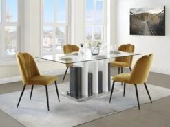 Lot De 2 Chaises ROSARIO - Effet Velours Et Métal Noir - Jaune -Fren Soldes Boutique chaise 397641