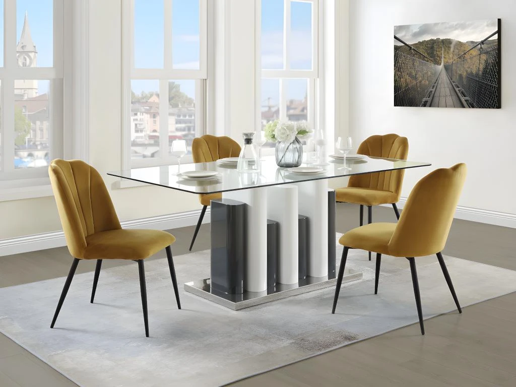 Lot De 6 Chaises ROSARIO - Effet Velours Et Métal Noir - Jaune 8 Lot De 6 Chaises ROSARIO - Effet Velours Et Métal Noir - Jaune – Image 8