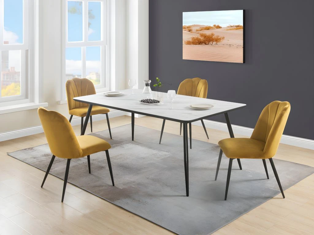 Lot De 6 Chaises ROSARIO - Effet Velours Et Métal Noir - Jaune 2 Lot De 6 Chaises ROSARIO - Effet Velours Et Métal Noir - Jaune – Image 2