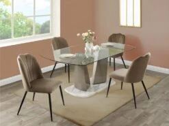 Lot De 6 Chaises ROSARIO - Effet Velours Et Métal Noir - Taupe -Fren Soldes Boutique chaise 397837