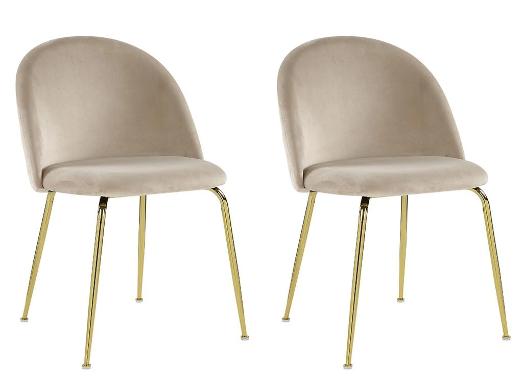 Lot De 2 Chaises - Velours Et Métal Doré - Beige - MELBOURNE 3 Lot De 2 Chaises - Velours Et Métal Doré - Beige - MELBOURNE – Image 3