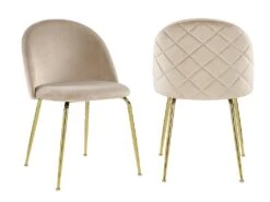 Lot De 2 Chaises - Velours Et Métal Doré - Beige - MELBOURNE