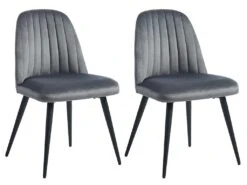 Lot De 2 Chaises ELEANA - Velours & Métal Noir - Gris