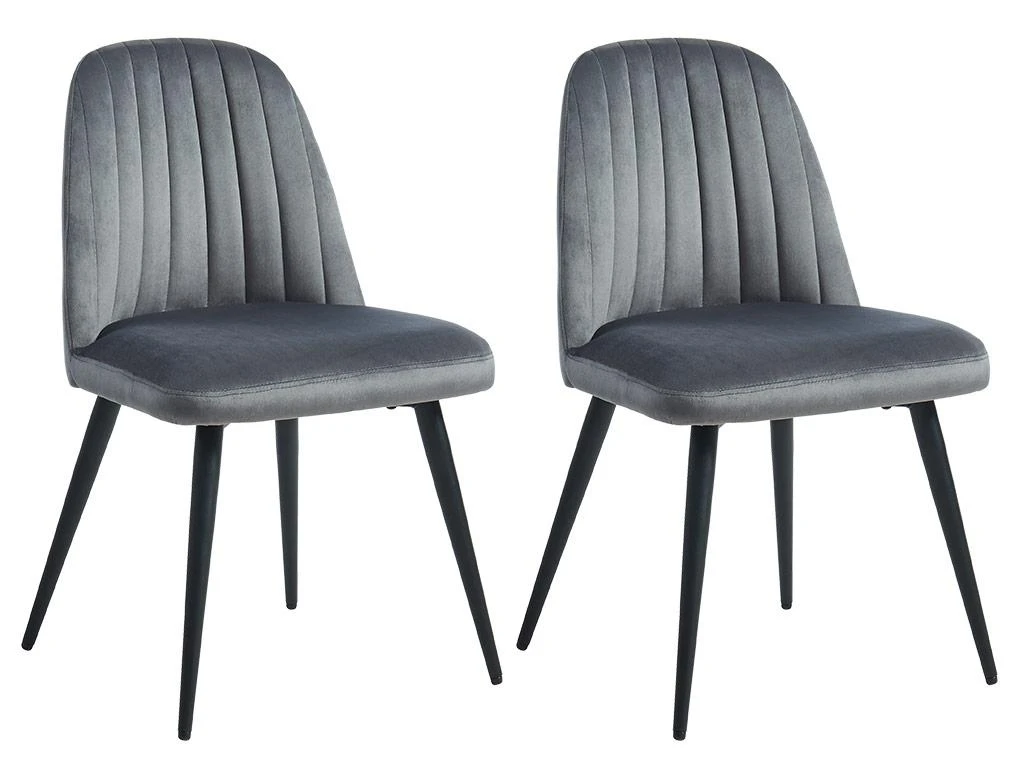 Lot De 2 Chaises ELEANA - Velours & Métal Noir - Gris 1 Lot De 2 Chaises ELEANA - Velours & Métal Noir - Gris