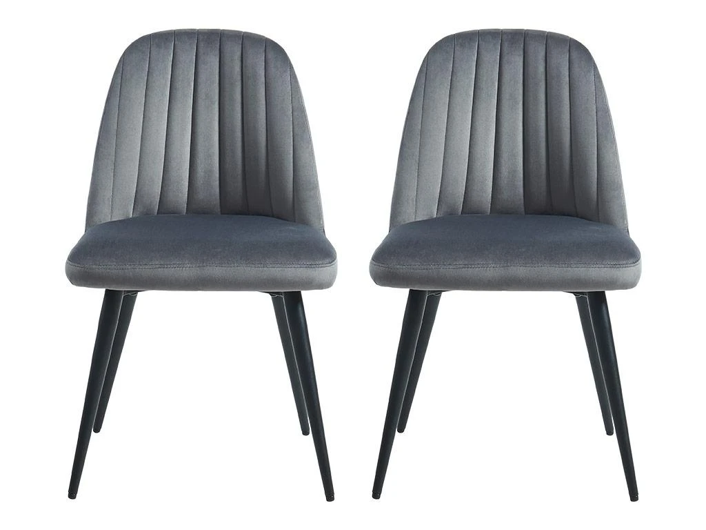 Lot De 2 Chaises ELEANA - Velours & Métal Noir - Gris 2 Lot De 2 Chaises ELEANA - Velours & Métal Noir - Gris – Image 2