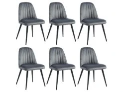 Lot De 6 Chaises ELEANA - Velours & Métal Noir - Gris 7 Lot De 6 Chaises ELEANA - Velours & Métal Noir - Gris -Fren Soldes Boutique chaise 406881