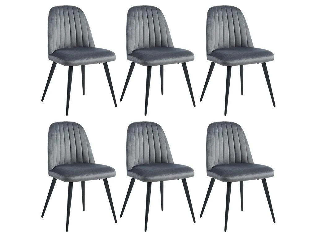 Lot De 6 Chaises ELEANA - Velours & Métal Noir - Gris 3 Lot De 6 Chaises ELEANA - Velours & Métal Noir - Gris – Image 3