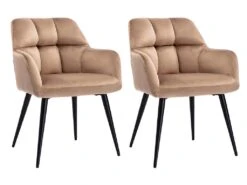 Lot De 2 Chaises Avec Accoudoirs - Velours Et Métal - Beige - PEGA De Pascal MORABITO