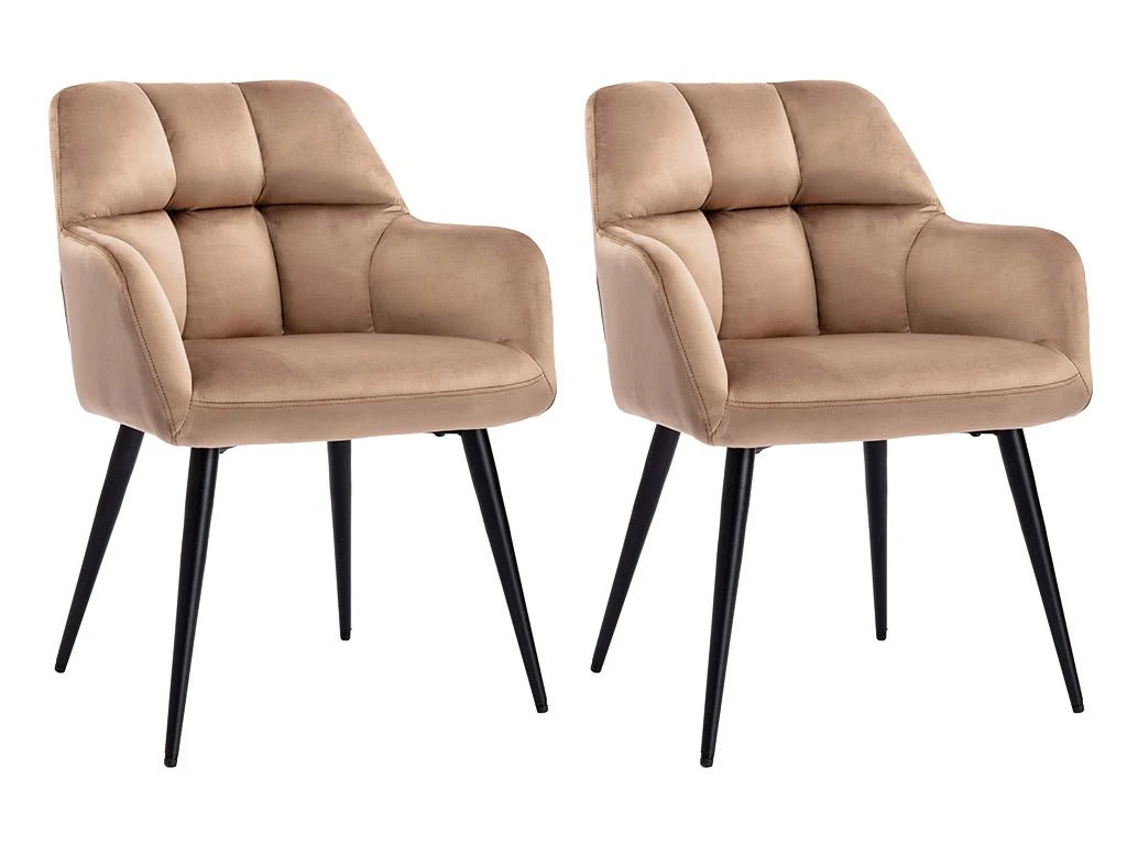 Lot De 2 Chaises Avec Accoudoirs - Velours Et Métal - Beige - PEGA De Pascal MORABITO 1 Lot De 2 Chaises Avec Accoudoirs - Velours Et Métal - Beige - PEGA De Pascal MORABITO