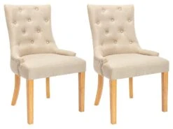 Lot De 2 Chaises JOLIA - Tissu Et Pieds Bois - Beige