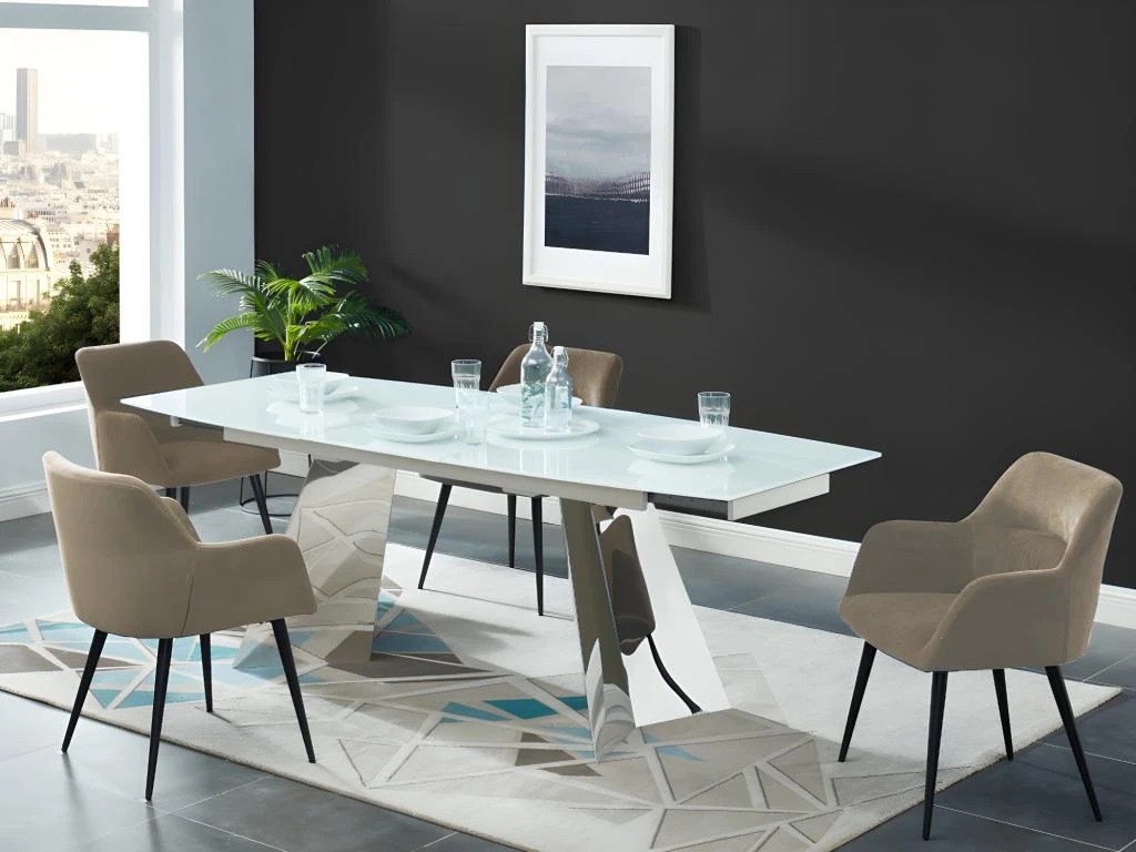 Lot De 6 Chaises - Avec Accoudoirs - Tissu Et Métal - Beige - HEKA 2 Lot De 6 Chaises - Avec Accoudoirs - Tissu Et Métal - Beige - HEKA – Image 2