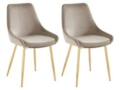 Lot De 2 Chaises MASURIE - Velours Et Métal Doré - Taupe