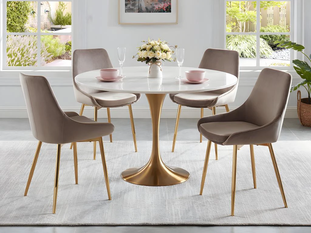 Lot De 2 Chaises MASURIE - Velours Et Métal Doré - Taupe 2 Lot De 2 Chaises MASURIE - Velours Et Métal Doré - Taupe – Image 2