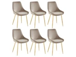 Lot De 6 Chaises MASURIE - Velours Et Métal Doré - Taupe -Fren Soldes Boutique chaise 447205