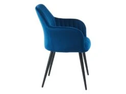 Lot De 2 Chaises Avec Accoudoirs En Velours Et Métal Noir - Bleu - ELEANA -Fren Soldes Boutique chaise 448119