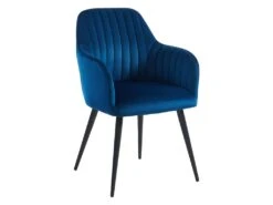 Lot De 2 Chaises Avec Accoudoirs En Velours Et Métal Noir - Bleu - ELEANA -Fren Soldes Boutique chaise 448123