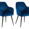Lot De 2 Chaises Avec Accoudoirs En Velours Et Métal Noir - Bleu - ELEANA