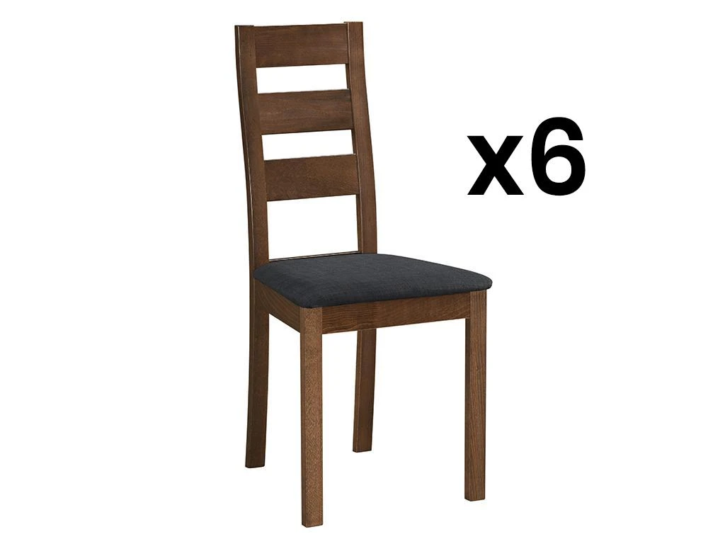 Lot De 6 Chaises ALCINO - Hêtre Et Tissu - Coloris : Noyer Et Anthracite 1 Lot De 6 Chaises ALCINO - Hêtre Et Tissu - Coloris : Noyer Et Anthracite