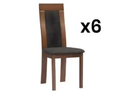 Lot De 6 Chaises BELINDA - Hêtre Et Tissu - Coloris : Noyer Et Anthracite