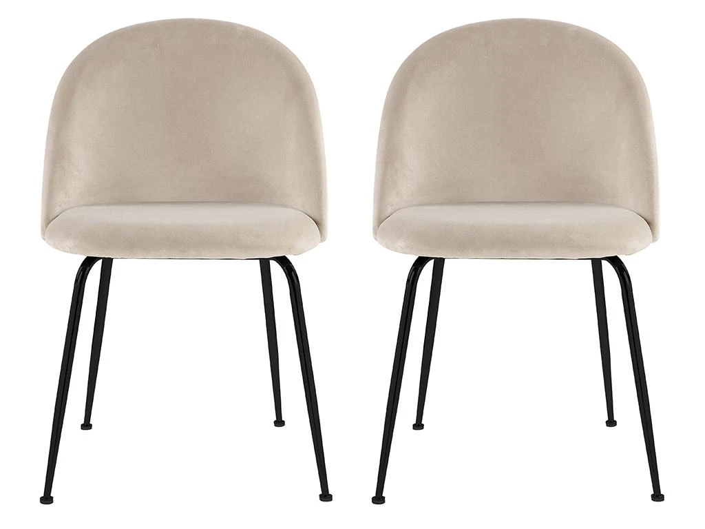 Lot De 2 Chaises - Velours Et Métal Noir Mat - Beige - MELBOURNE 3 Lot De 2 Chaises - Velours Et Métal Noir Mat - Beige - MELBOURNE – Image 3