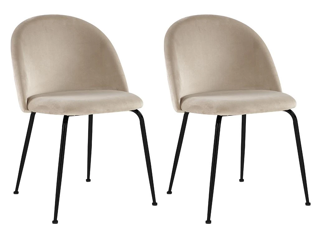 Lot De 2 Chaises - Velours Et Métal Noir Mat - Beige - MELBOURNE 2 Lot De 2 Chaises - Velours Et Métal Noir Mat - Beige - MELBOURNE – Image 2