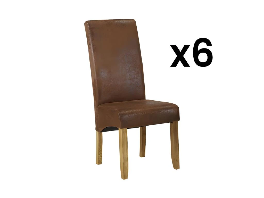 Lot De 6 Chaises SANTOS - Microfibre Aspect Cuir Vieilli - Pieds Bois Clair 1 Lot De 6 Chaises SANTOS - Microfibre Aspect Cuir Vieilli - Pieds Bois Clair
