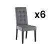 Lot De 6 Chaises VILLOSA - Tissu Gris & Pieds Bois Noir