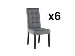 Lot De 6 Chaises VILLOSA - Tissu Gris & Pieds Bois Noir