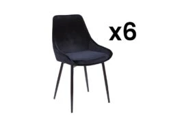 Lot De 6 Chaises - Velours Et Métal Noir - Noir - MASURIE