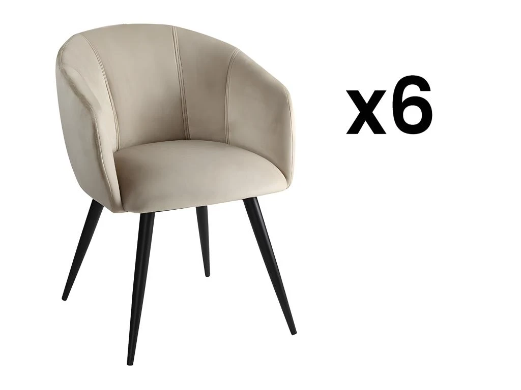 Lot De 6 Chaises VADIM De Pascal MORABITO - Velours Et Métal - Beige 1 Lot De 6 Chaises VADIM De Pascal MORABITO - Velours Et Métal - Beige