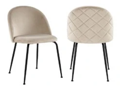 Lot De 2 Chaises - Velours Et Métal Noir Mat - Beige - MELBOURNE