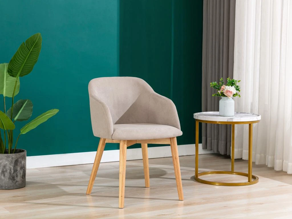 Lot De 2 Chaises Avec Accoudoirs - Tissu Et Hévéa - Beige - JELISA 2 Lot De 2 Chaises Avec Accoudoirs - Tissu Et Hévéa - Beige - JELISA – Image 2