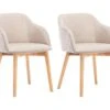 Lot De 2 Chaises Avec Accoudoirs - Tissu Et Hévéa - Beige - JELISA