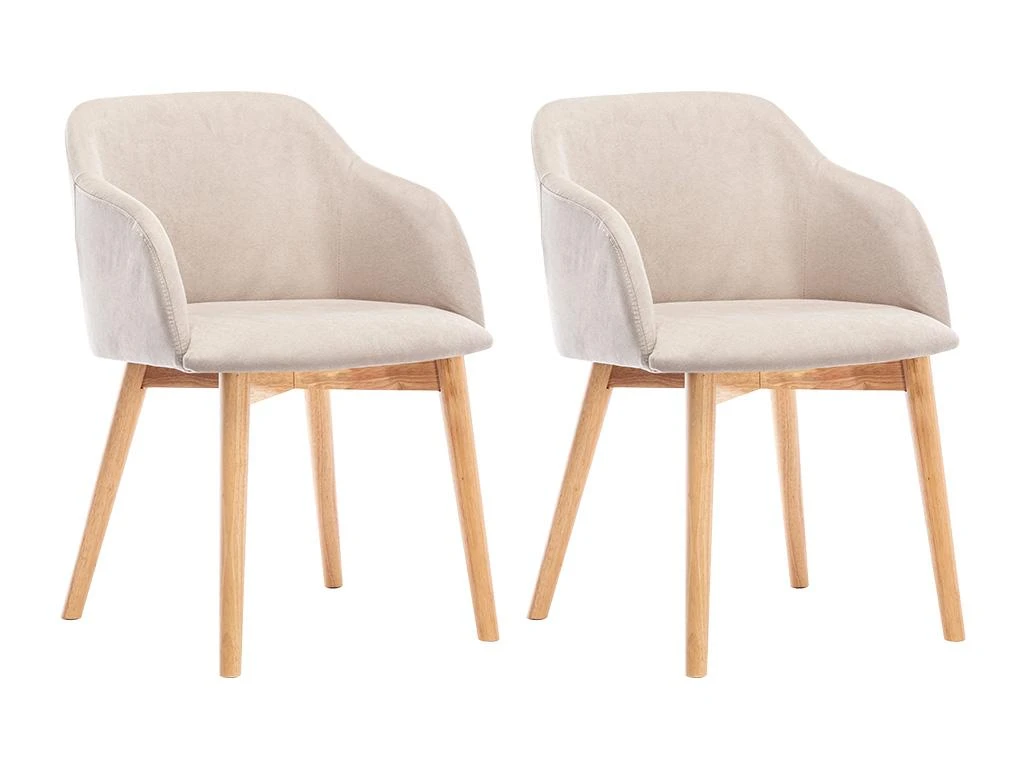 Lot De 2 Chaises Avec Accoudoirs - Tissu Et Hévéa - Beige - JELISA 1 Lot De 2 Chaises Avec Accoudoirs - Tissu Et Hévéa - Beige - JELISA