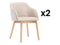 Lot De 2 Chaises Avec Accoudoirs - Tissu Et Hévéa - Beige - JELISA 18 Lot De 2 Chaises Avec Accoudoirs - Tissu Et Hévéa - Beige - JELISA -Fren Soldes Boutique chaise 4577925